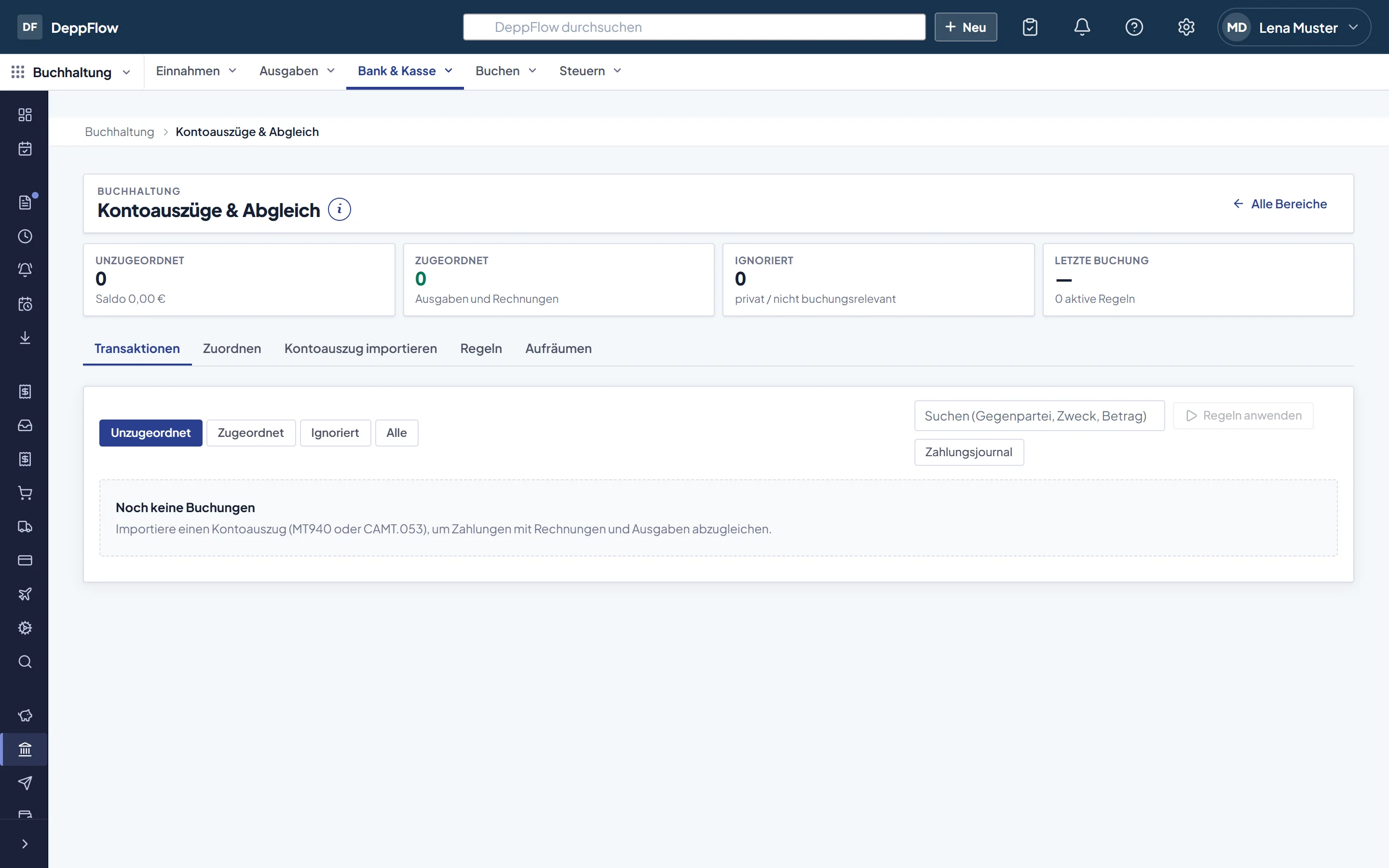Bankumsätze in DeppFlow Finance