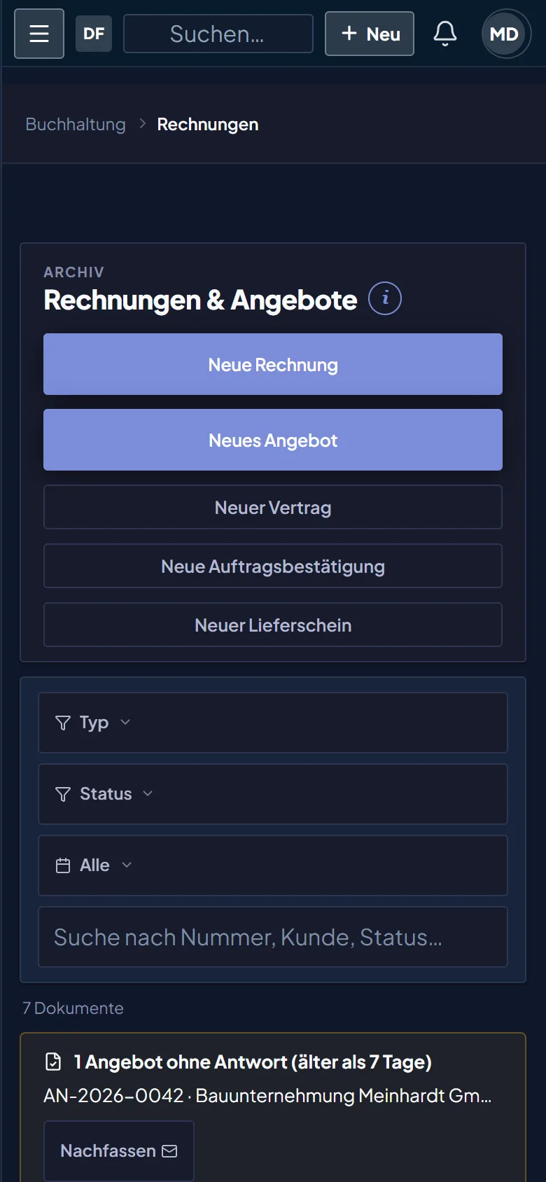 Dieselbe Liste am Handy